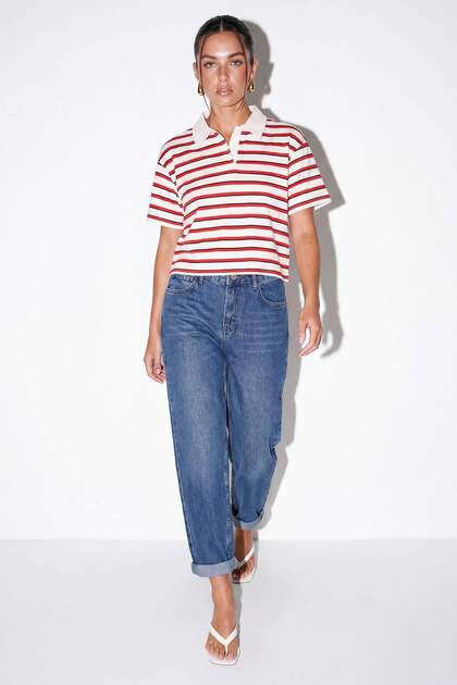 Lacivert Paçası Katlama Detaylı Boyfriend Jeans TDRSS26PL00042