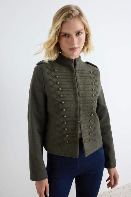 Khaki Fitted Napoleon Cashmere Coat Twoss26Mo00022
