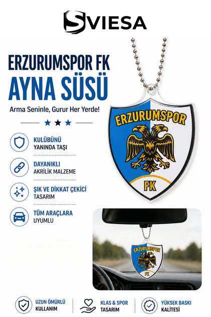 Erzurum Spor FK Araç Dikiz Aynası Süsü Taraftar Logolu Pleksi Ayna Aksesuarı Araba İç Aksesuar