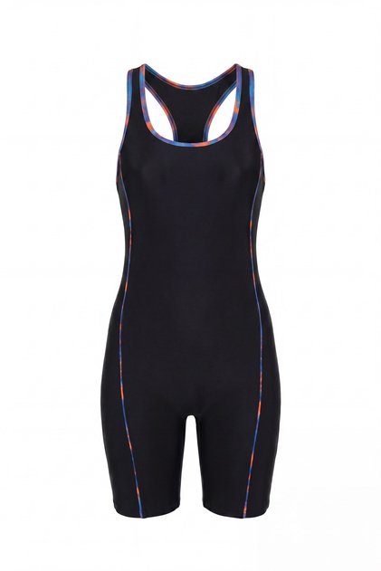 Women's Long Shorts Swimsuit Colorful Piping Black (with Breast Pad)