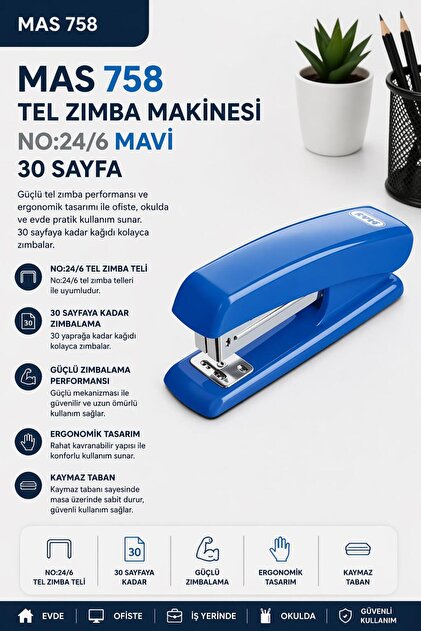 Mas 758 Tel Zımba Makimesi No:24/6 Mavi 30 Sayfa - Fiyatı, Yorumları