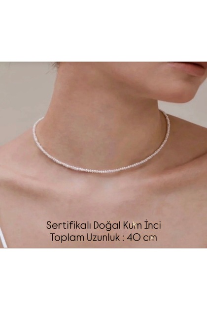 Sertifikalı Gerçek Kum Inci Kolye 35+5 cm