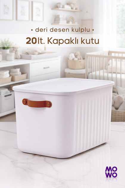 BigBox Kulplu 20 Lt 1'li Beyaz Dolap Düzenleyici Saklama Kutusu Sepet Organizer Oyuncak kutusu