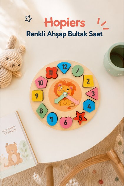 Safe Educational Time Tutorial Colorful Wooden Bultak Clock Toy for Children 1+ and Above