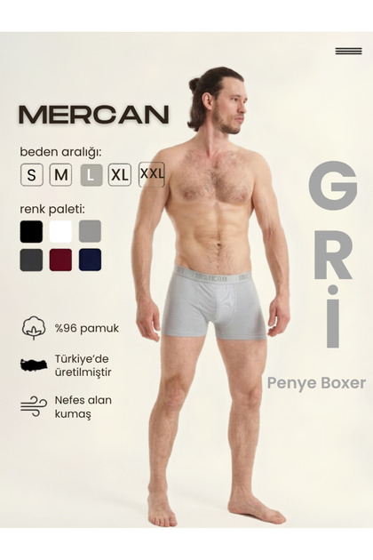 Men's Boxer Gray 96% Cotton Lycra Flexible Comfortable Cut Boxer