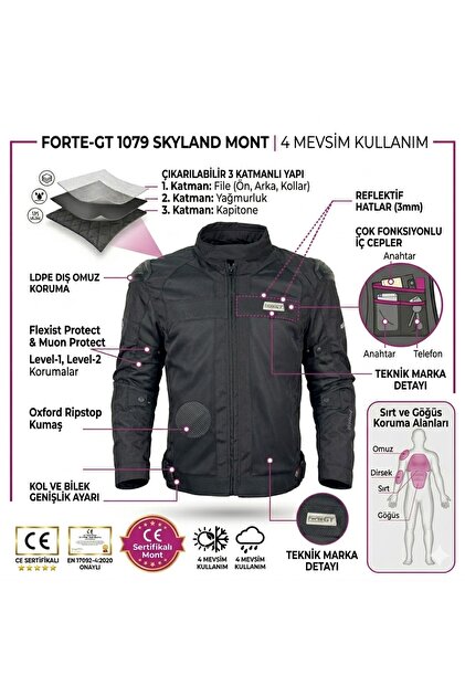 Forte Gt 2001079 SKYLAND - 4 Mevsim Motosiklet Mont - Fiyatı