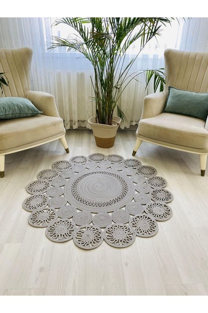 jüt Hasır görünümlü Desenli Modern El Örgüsü daire Halı Kilim