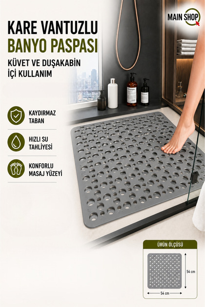 Square Suction Cup Bath and Shower Anti-Slip, Bathtub Shower Cabin Bath Mat 54X54Cm M-149