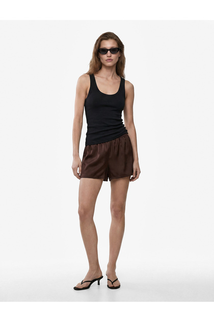 Aerobin Fabric Satin Mini Shorts with Side Pockets