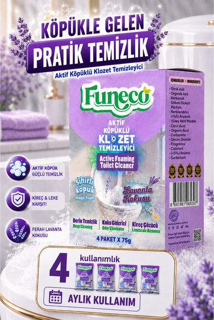 Klozet Tuvalet WC Temizleyici, 300g, Aktif Köpüklü, Ekolojik Doğa Dostu, Aylık Paket, Lavanta