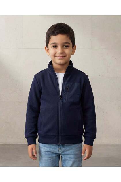 Boys Black Front Zip Sweatshirt
