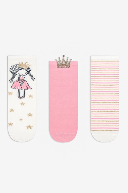 Girl's Princess 3-Piece Multicolored Socks