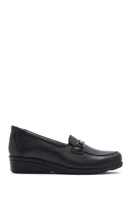 Kadın Siyah Tokalı Dolgu Topuklu Deri Ayakkabı, Comfort Loafer 26PFD410018