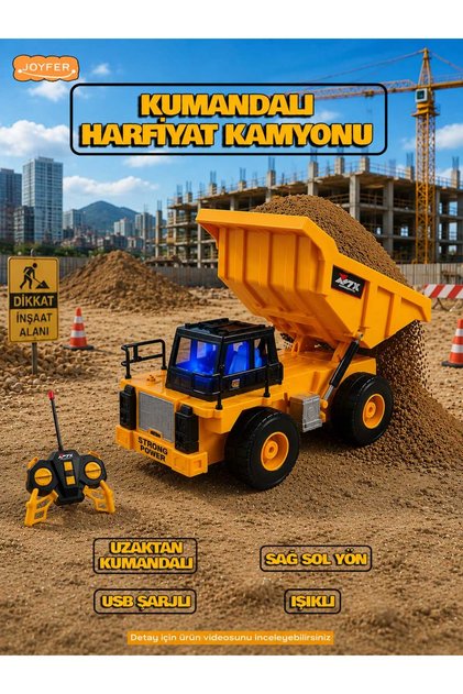 Kumandadan Kalkıp İnebilen Damperli Uzaktan Kumandalı Işıklı Şarjlı Harfiyat Kamyonu