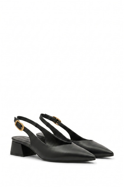 Été En Ville Black Slingback Heeled Shoes |   Pointed Toe |   5 cm Low Heel |   Ankle Tie-Down
