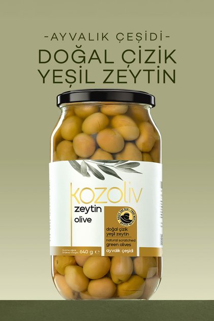 Doğal Ayvalık Çeşidi Çizik Yeşil Zeytin 640 gr Cam Kavanoz