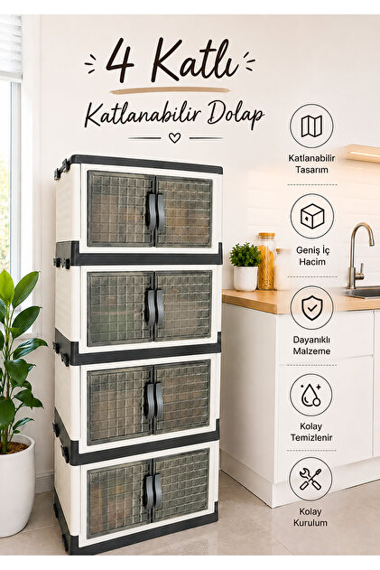 naturelove 4 Katlı Katlanabilir Modüler Dolap – Ev Ofis Kiler