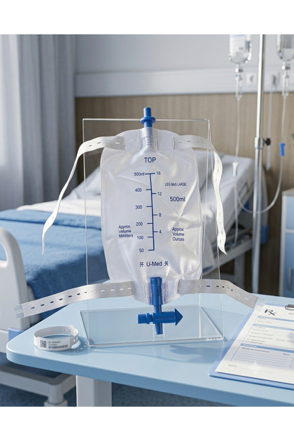 U-Med 18 Medikal Steril Bacak İdrar Torbası 500 ml - Ayarlanabilir Lastikli Ve Boşaltma Vanalı (1 Adet)