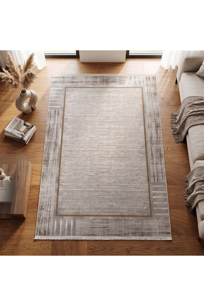 Vista Vizon Kahve Modern Çerçeveli %100 Akrilik Yumuşak Dokulu Salon Oturma Odası Halısı