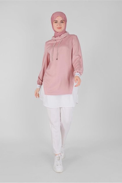 Stone Lace Shirt Detail Satin Aerobin Tunic 41489