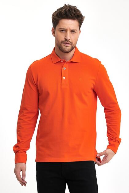 Men's Polo Neck Comfort Long Sleeve Basic Saffron T-Shirt