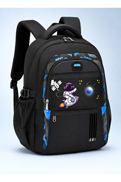 Black Space Themed Boys Backpack, Lightweight Ergonomic Bookbag, Adjustable Breathable School Bag for Elementary and Middle School Students