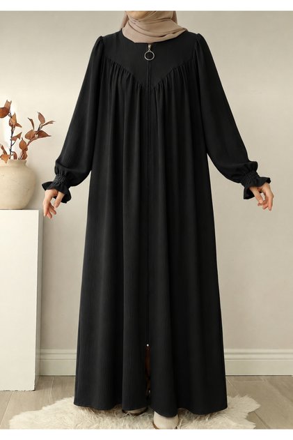 V Robalı Mevlana Cut Gipe Stitching Detailed Islamic Clothing Ferace Black