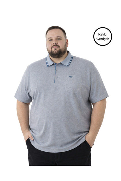 Men's Large Size Melange Airman Polo Collar Short Sleeve Piqué T-Shirt 3Xl-4Xl-5Xl-6Xl-7Xl-8Xl