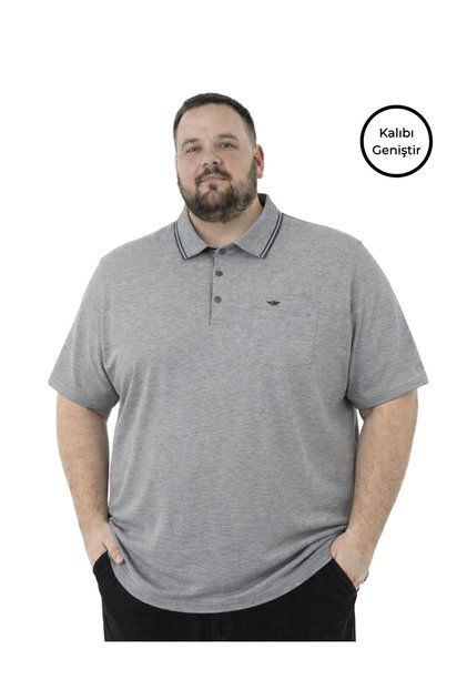 Men's Large Size Melange Smoked Polo Collar Short Sleeve Piqué T-Shirt 3Xl-4Xl-5Xl-6Xl-7Xl-8Xl