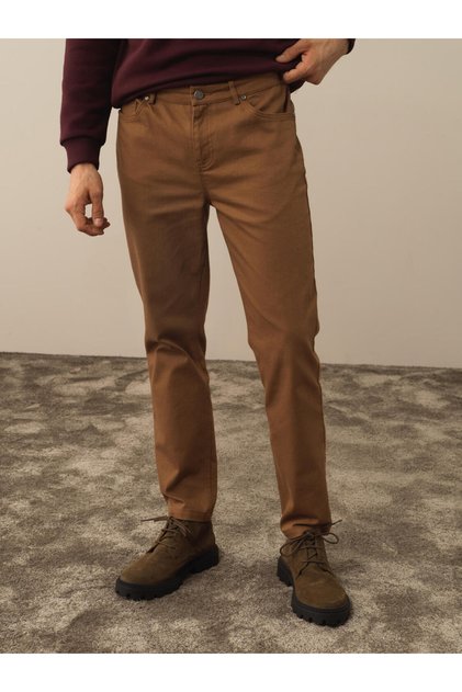 Erkek Camel Pamuk Dokulu Slim Fit Pantolon