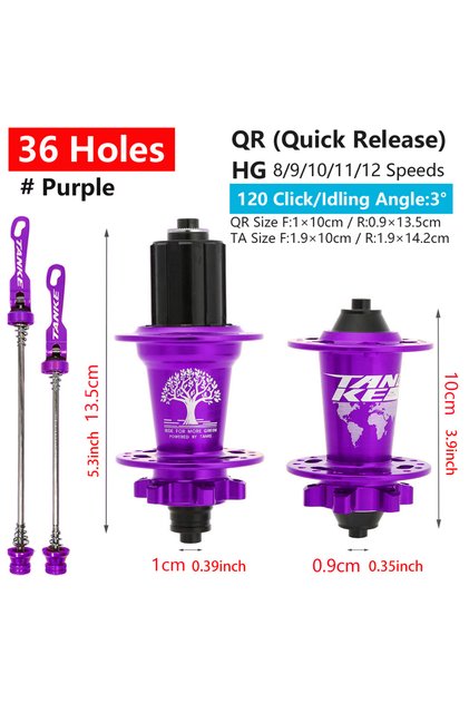 36H Purple QR TANKE 120 Click Hub 6 Bearing MTB Mountain Bike Hub Front Rear Thru HG 28 32 36 Holes