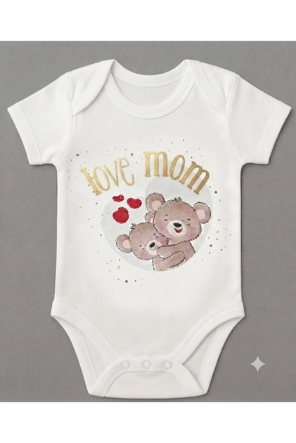 Love Mom Mother Printed Snap Fastener Baby Bodysuit