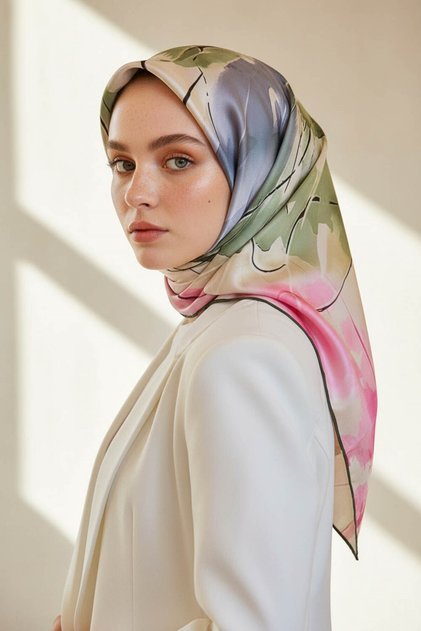100% Twill Silk Watercolor Flower Patterned Khaki Color 90x90 Scarf Sewing Pattern : Hand Sewing