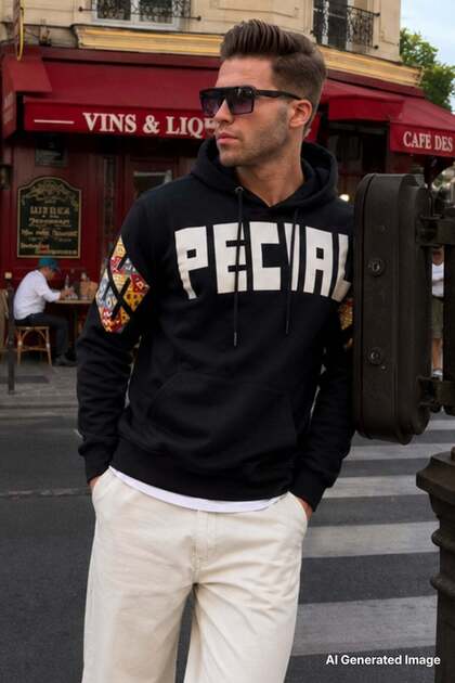 Black Printed Hooded Men's Sweatshirt 6039