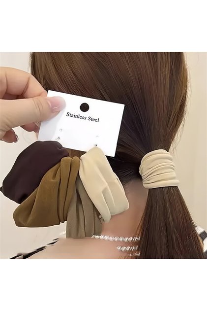 1 khaki 4 Set Solid Widen Thicken Hair Band Ropes Women Ponytail Holder Hair Tie Scrunchies Bands .