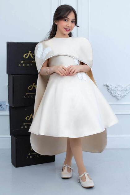 Wapah Mekado Beige Two-Piece Dress with Special Cut .. Girl Dress