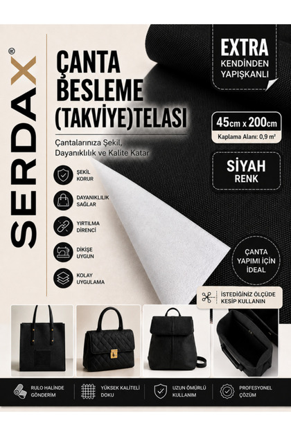 Extra kendinden yapışkanlı çanta/cüzdan besleme (takviye) telası astarı siyah 45cmx200cm