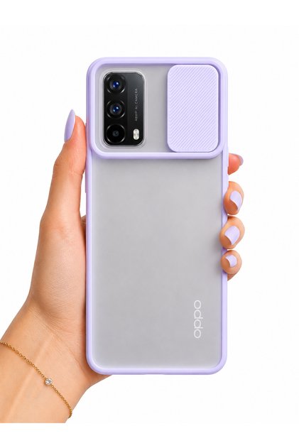 Oppo A74 4g Compatible Case with Sliding Camera Protection Matte Lens Phone Case - Lilac