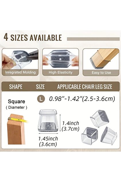 1 Pc L 28PCS 28Pcs Chair Leg Floor Protectors Square, Silicone Felt Furniture Leg Pads Caps Covers f