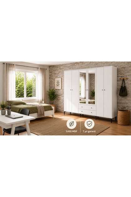 Focus 6 Kapılı Aynalı Dolap (%100MDF)