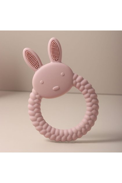 light pink Cute Baby Rabbit Baby Toy Food Grade Safe Silicone Toothbrush Bunny Teether Toy Teething