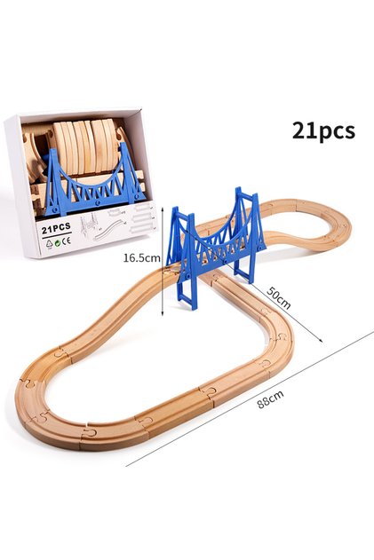 21pcs Wooden Bridge Tunnel Urban Rail Overpass Traffic Car Toy Scene Combined Train Rail Track Woode
