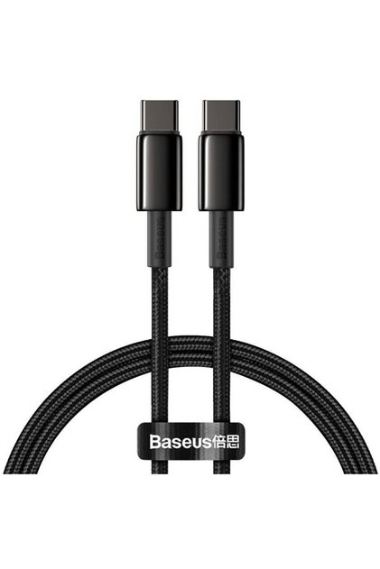 Cablu alimentare și de date Tungsten Gold, Cablu de date cu încărcare rapidă pt. smartphone, cablu USB Type-C la USB Type-C 100W, împletit, 2m, negru