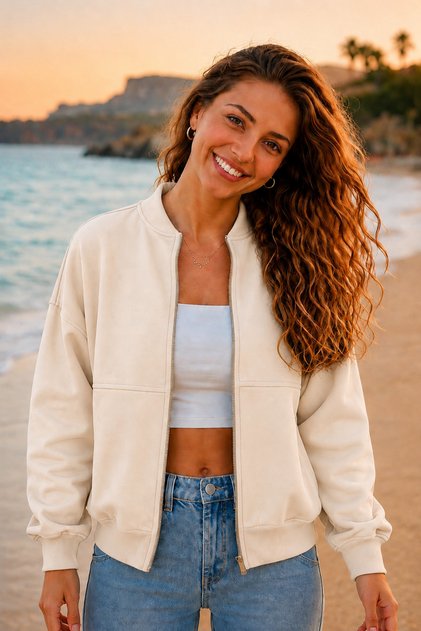 Kadın Fermuarlı Oversize Basic Mevsimlik Günlük Ceket