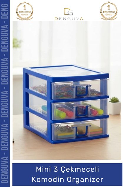 # Drawer Table Top Office Makeup Jewelry Transparent Plastic Desktop Mini 3-Drawer Nightstand Organizer - 1 a