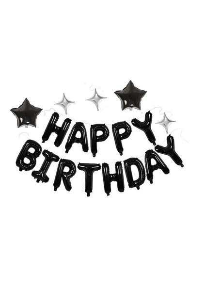 Other Black 16 inch Happy Birthday Balloon English Letter Aluminum Film Balloon Set Star Four Corner