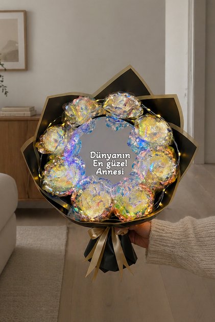 Anneler Günü Led Işıklı Aynalı Sonsuzluk Gülü Buketi Aynalı Buket Dünyanın En Güzel Annesi