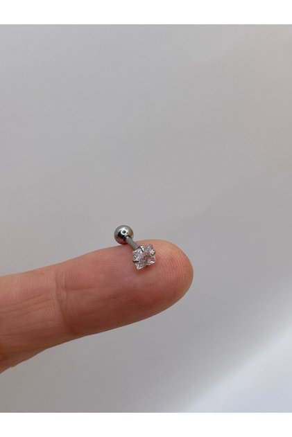 Kare Zirkon Taşlı Piercing 8 mm Tragus Helix Lob Kıkırdak