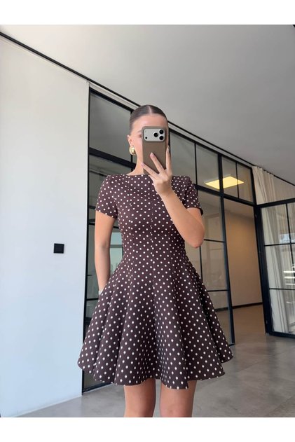 Polka Dot Pencil Dress Brown