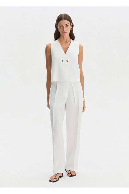 White Linen Pleated Trousers
